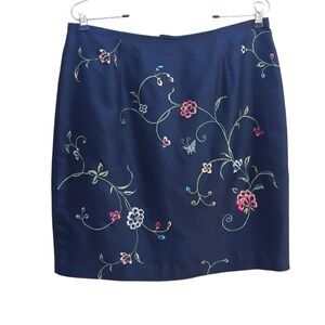 Vintage Allison Taylor Skirt Silk Mini Straight Floral Embroidered Black Size 12